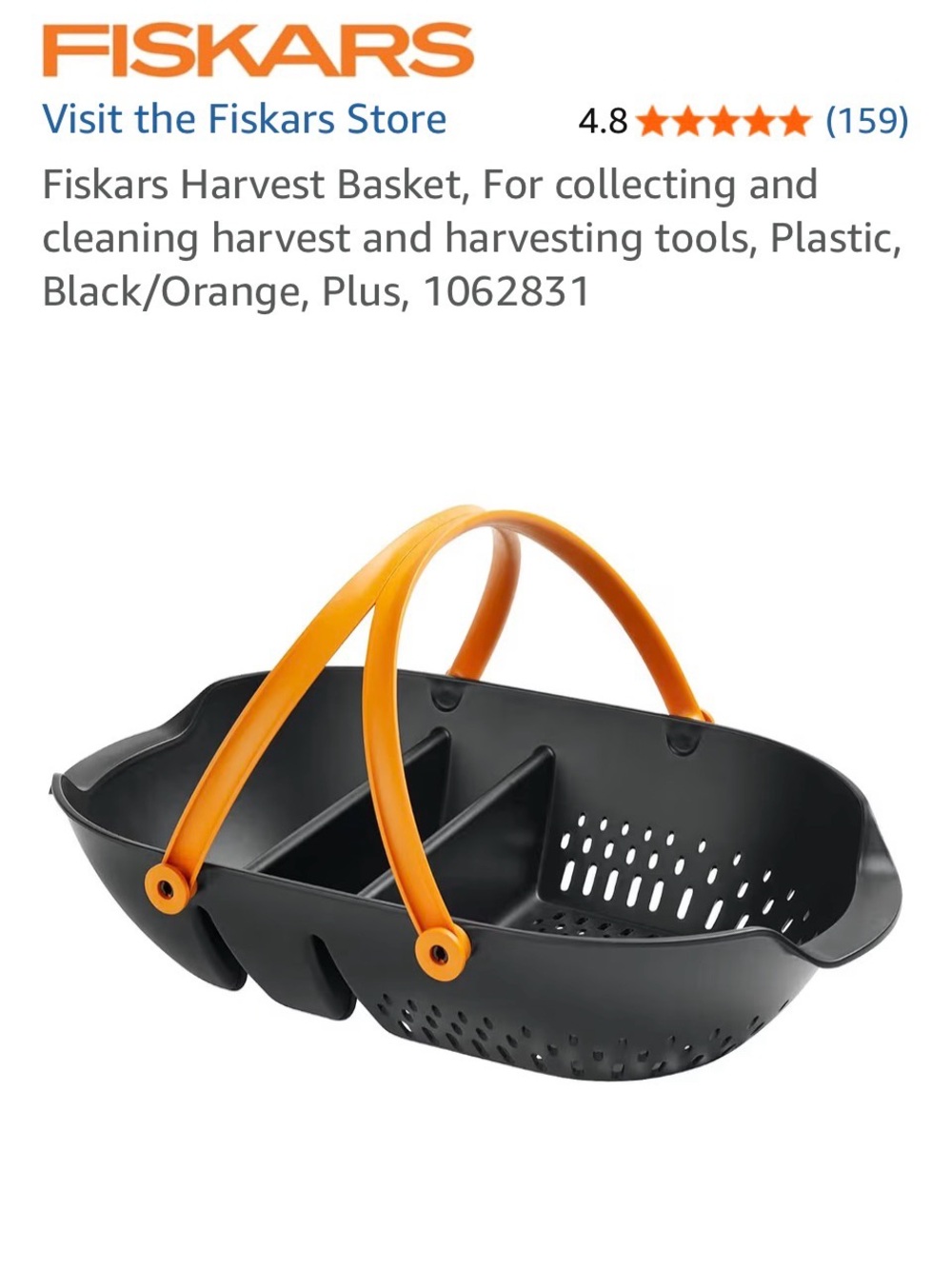 Fiskars Black/Orange Harvest Basket with Dual Handles